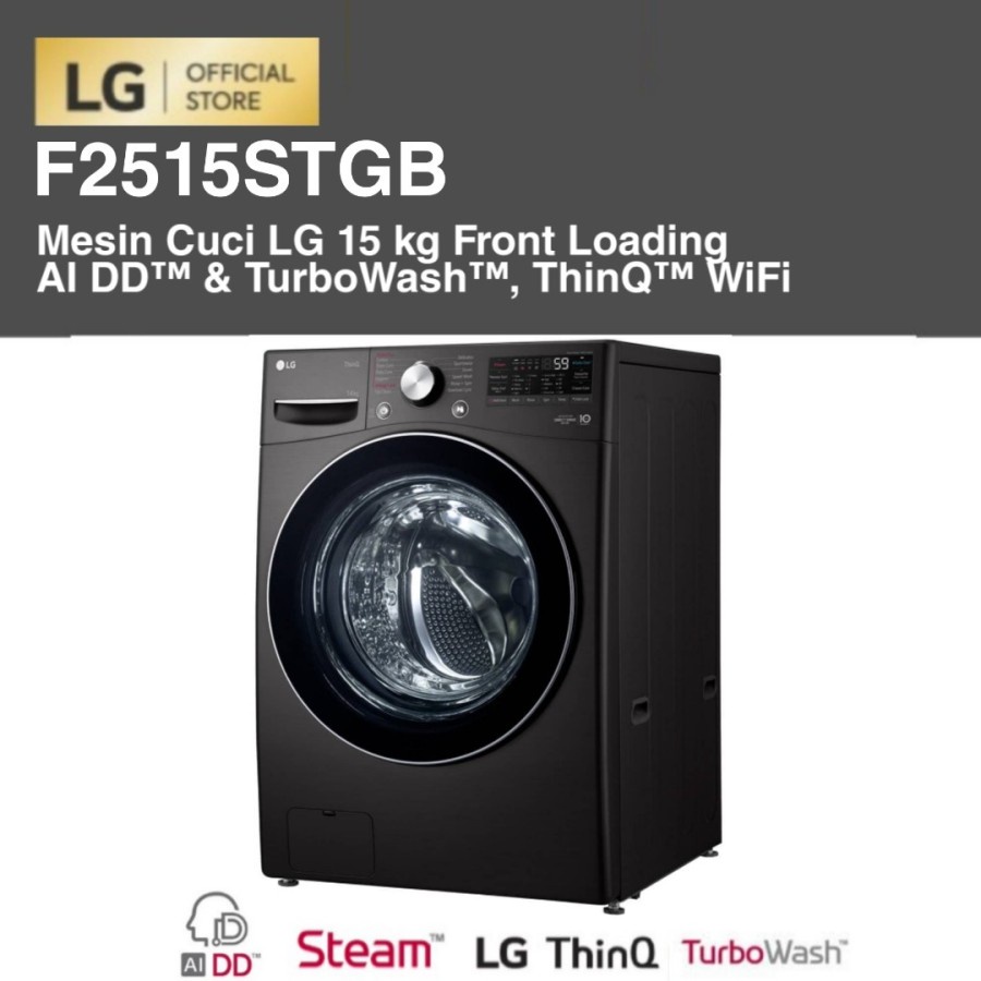 LG F2515STGB Mesin Cuci 15 kg Front Loading AI DD™ &amp; TurboWash™ ThinQ™