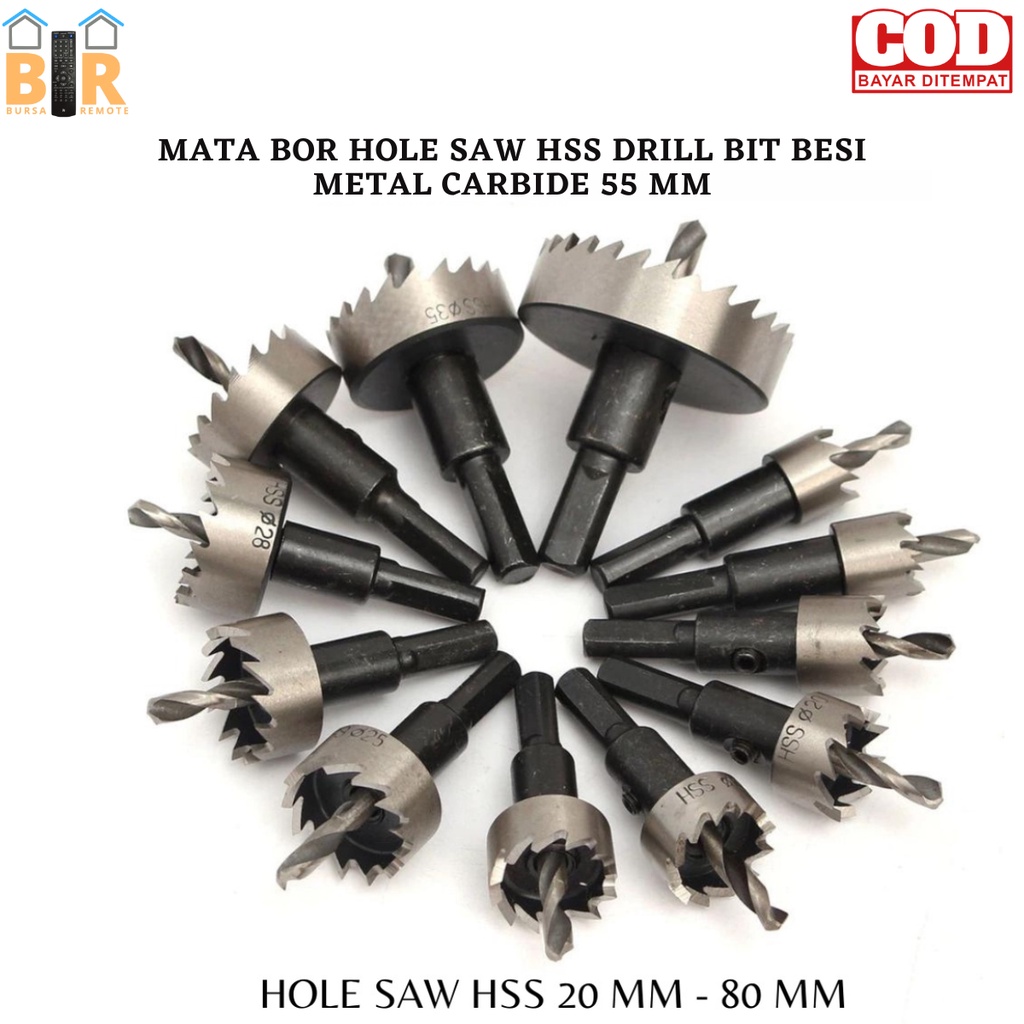 MATA BOR HOLE SAW HSS DRILL BIT BESI METAL CARBIDE 55 MM Hole Saw Cutter Drilling Kit Hand Tool for Wood Stainless