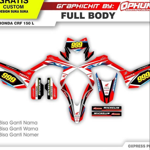 Stiker Decal Honda CRF 150 L Custom 999 Full Body Sticker Custom