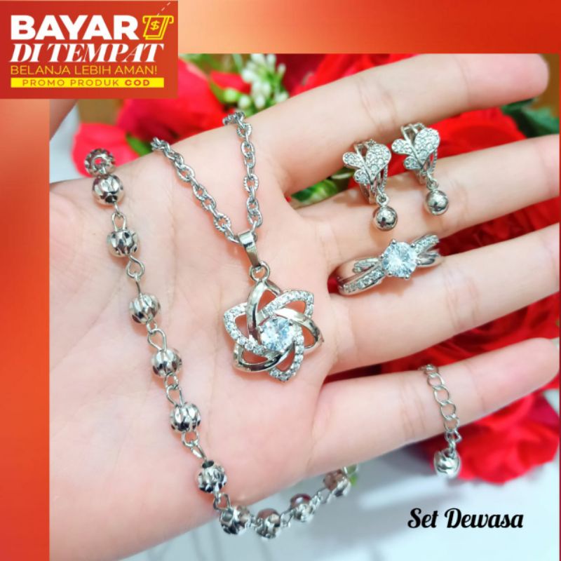 Set perhiasan Dewasa motif bunga permata 1 zircon *silver* tidak karat