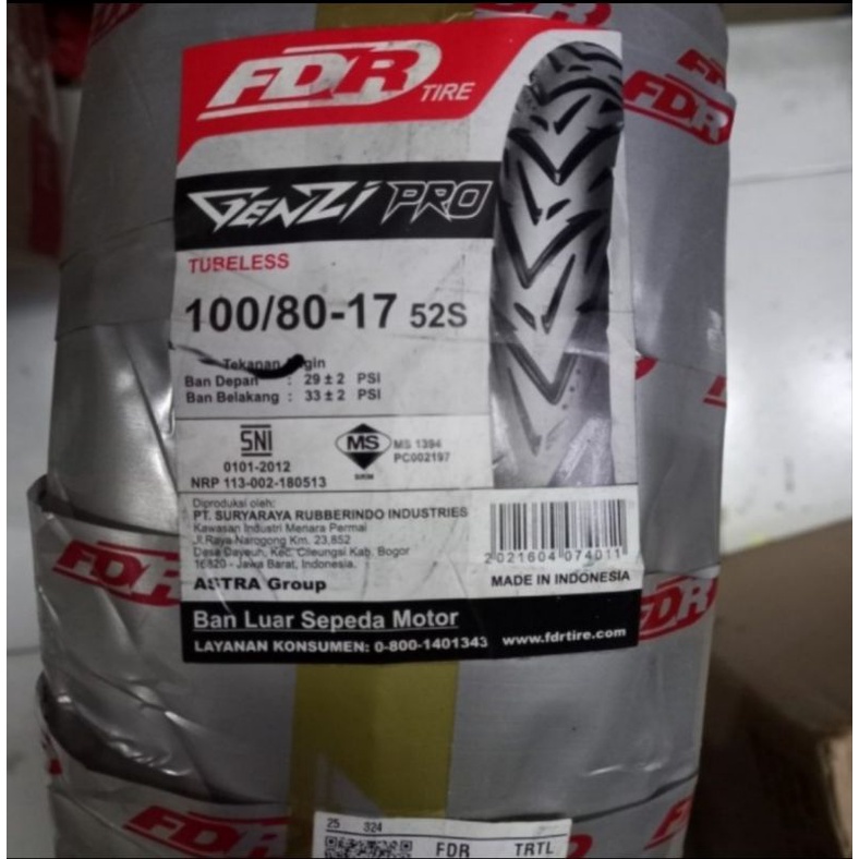 BAN LUAR FDR TUBELESS 100 80-17 GENZI PRO FDR TUBELESS