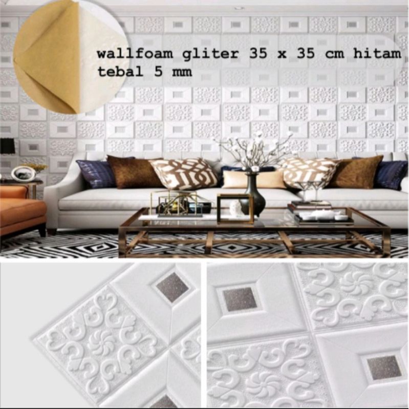 WALLPAPER DINDING 3D FOAM MOTIF BATIK UK.35CM X 35CM-TEBAL-Batik Silver