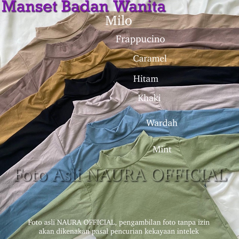 Manset Badan Lengan Panjang Kaos Wanita Krah Tinggi Lengan Panjang