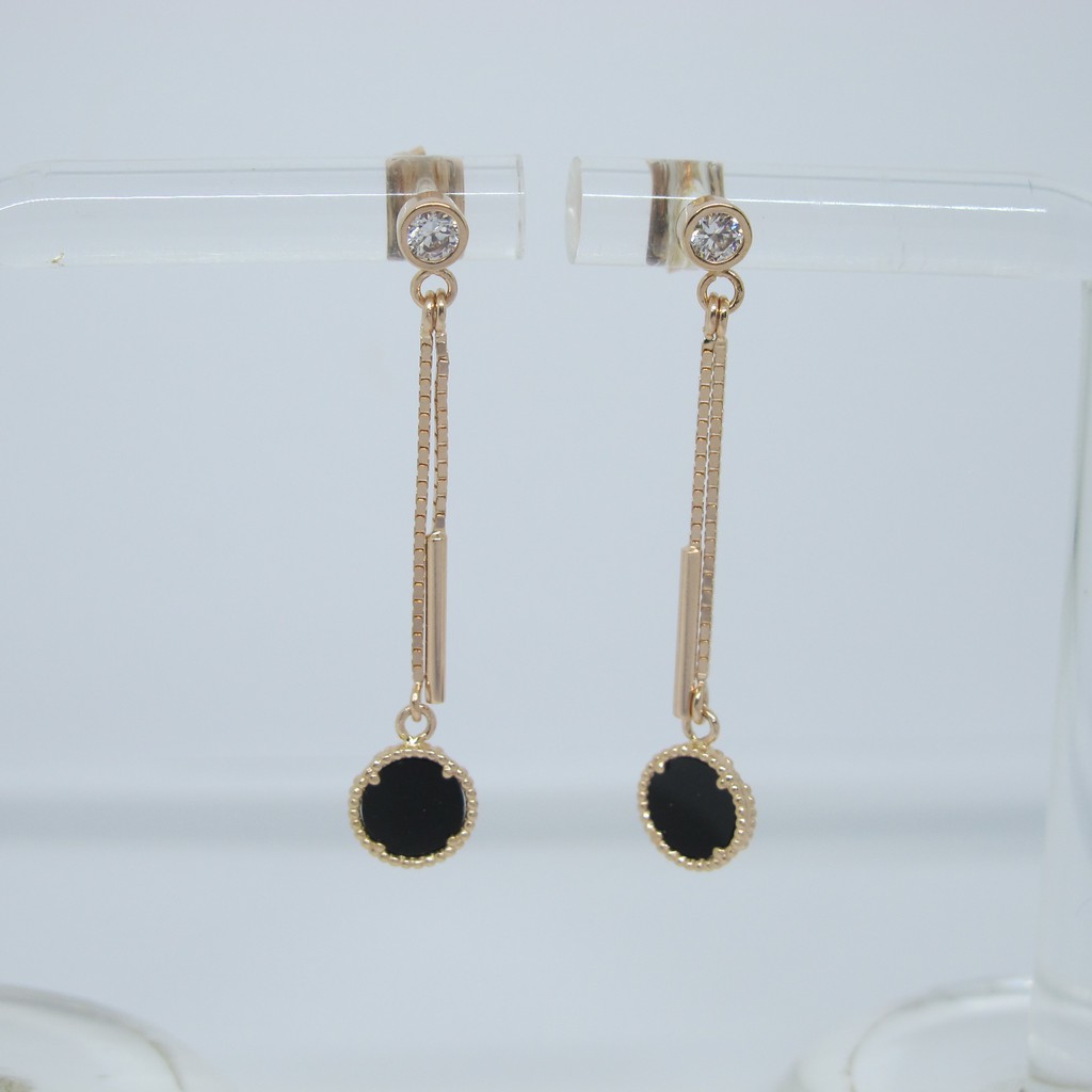 Anting anak dan dewasa emas asli black gold kadar 750 75% 17k rosegold love hati holo hollow panjang hitam paku stud