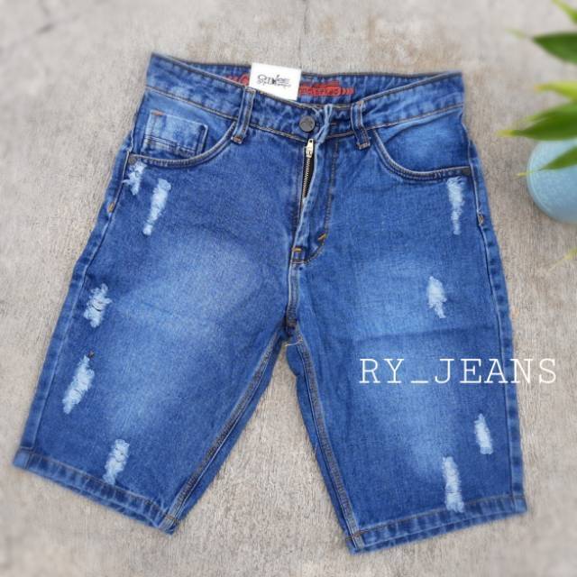 Celana jeans pendek pria jeans sobek cmj ripped jeans pendek sobek jumbo