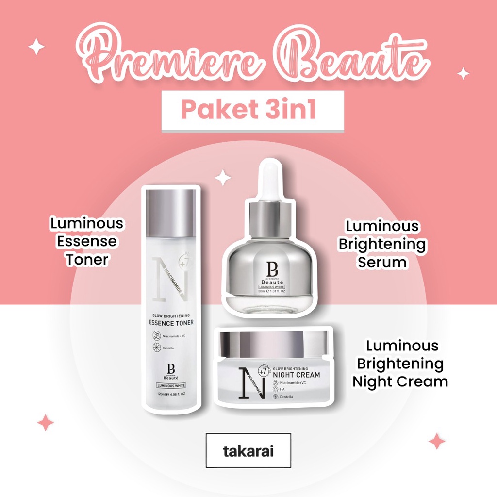 [ORI] Premiere Beaute Paket 3in1 Treatment Perawatan Wajah Toner + Serum + Night Cream Skincare Series - BPOM