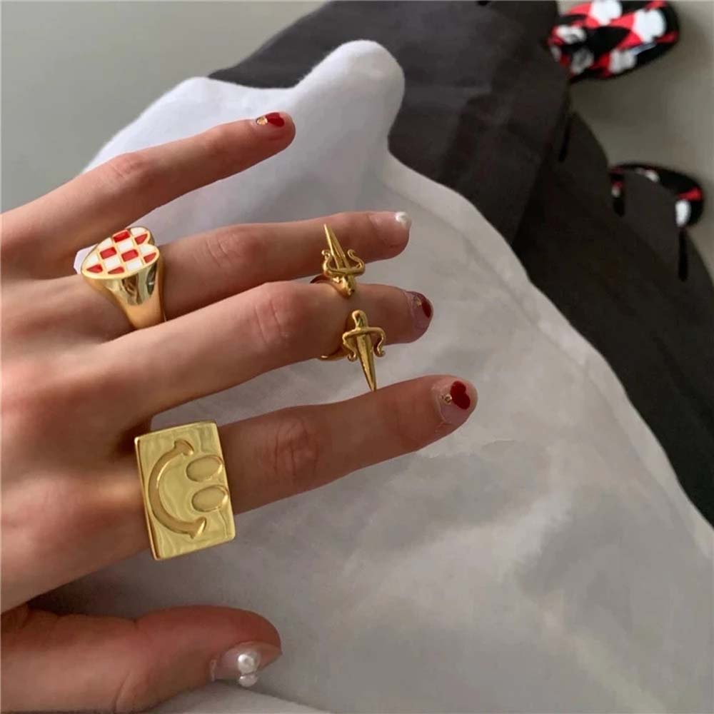 Needway  Punk Open Ring Girls Fashion Jewelry Metal Rings Creative Enamel Summer Korean Geometric Lattice Finger Rings