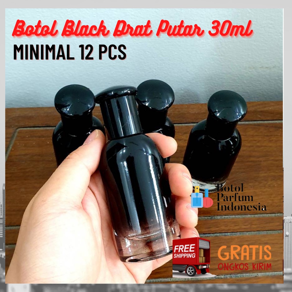 BOTOL PARFUM KOSONG KOTAK SPRAY KACA 30 ML (BLACK DRAT PUTAR 30 ML)