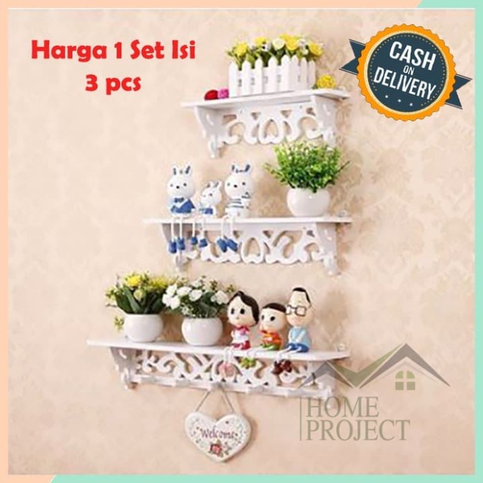 PROMO BISA COD RAK Rak Dinding Vintage 1set isi 3 Set Ukuran Dengan 5 Titik Gantungan BUKU DINDING T