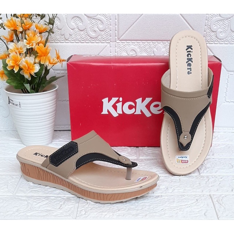 KICKERS SANDAL WEDGES JAPIT WANITA KOMBINASI