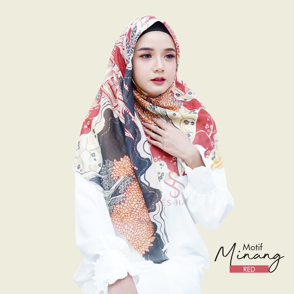 (PART 1) Series Hijab Motif Voal / Segiempat Motif Voal Premium Exclusive-MINANG RED