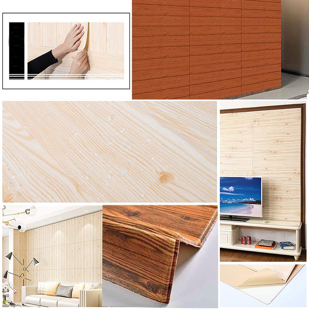 Wallpaper dinding Foam 3D  Kayu 70x77cm KAYU FOAM Brick Panel WallSticker Dekorasi Dinding-1