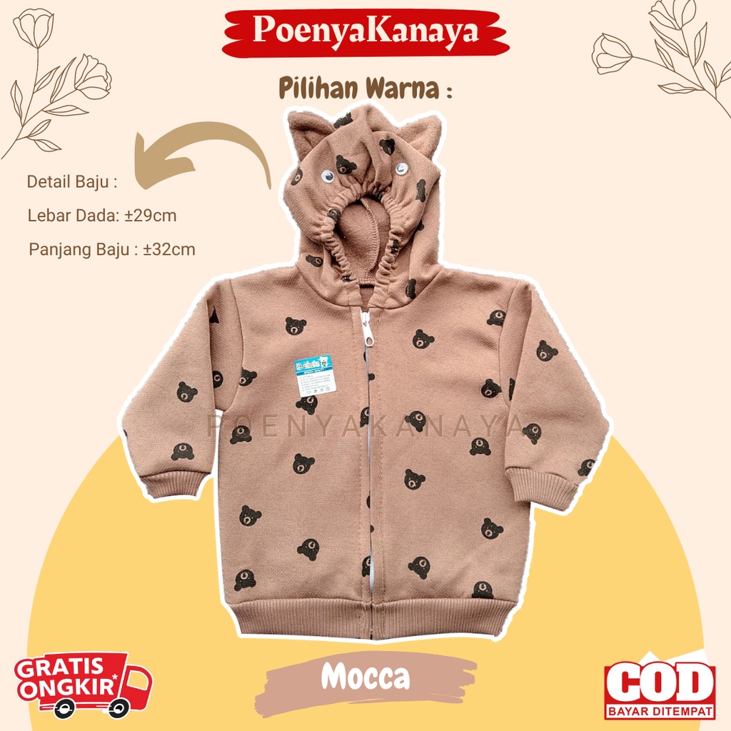 Jaket Bayi Anak fleece Resleting Kupluk Kepala Panda HBc Size 6-18 Bulan JK02