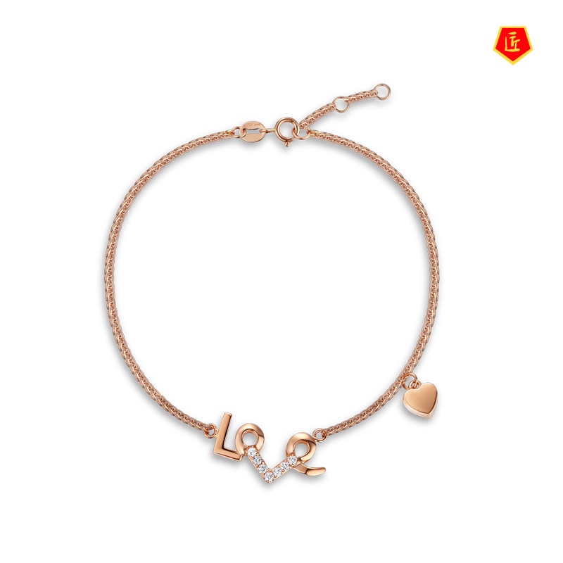 [Ready Stock]Creative Love Letter Bracelet Women's 18K Rose Gold