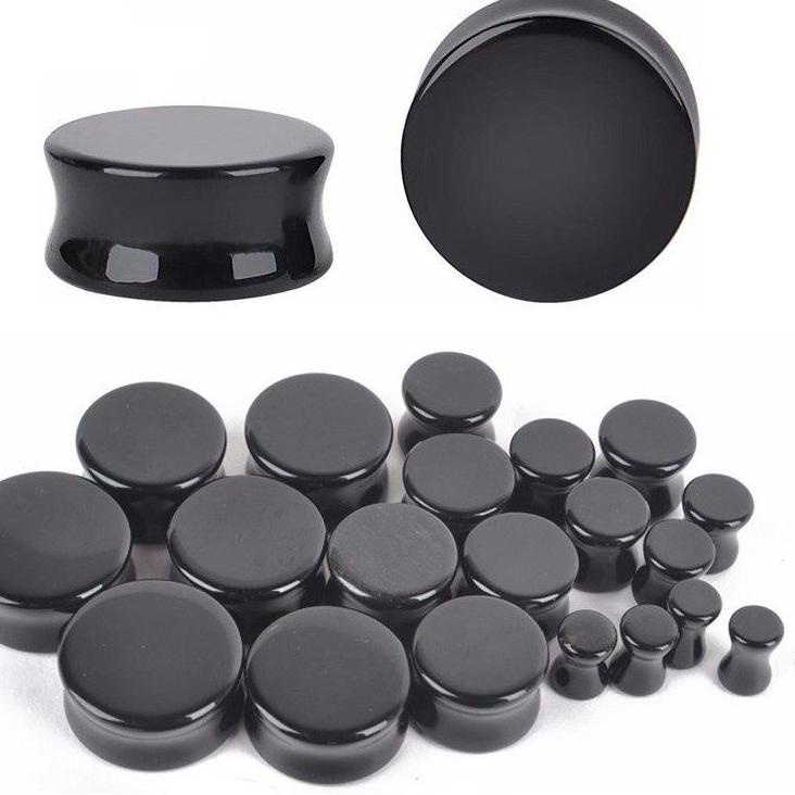 PIERCING PLUG EARRING FULL BLACK ACRYLIC 3mm - 30mm "TJG. 74621"