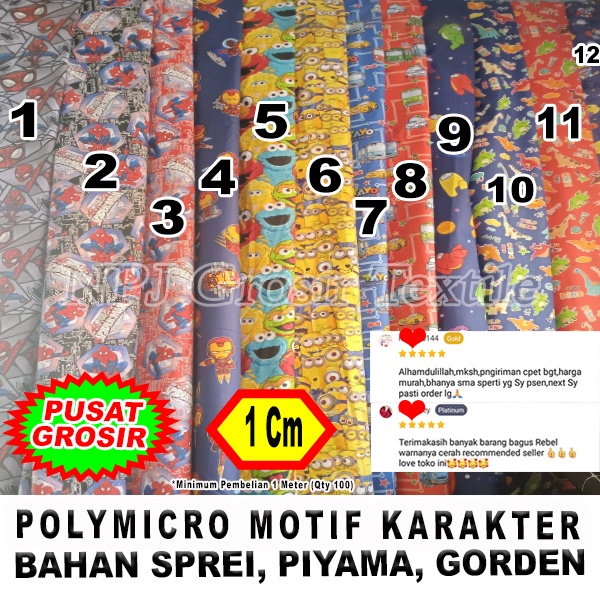 PUSAT GROSIR - Kain Bahan Sprei Piyama Motif Karakter Kartun Anak Katun Polymicrotex 1 Senti Meteran