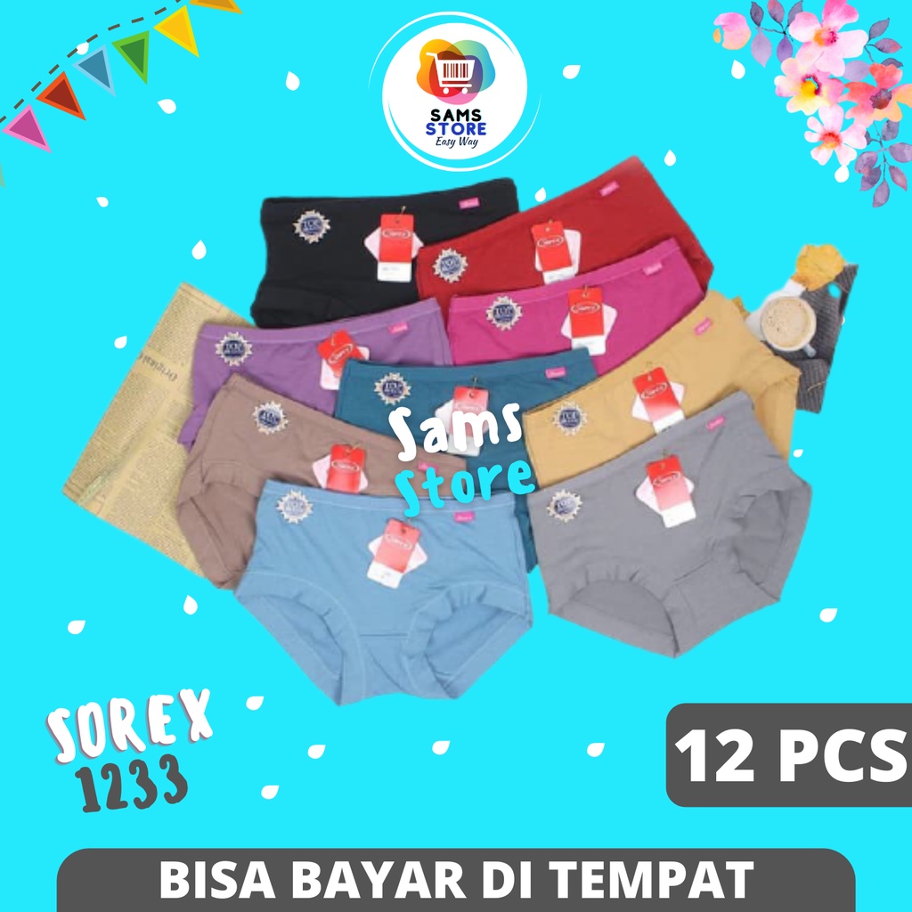 12 Pcs Celana Dalam Wanita Merk Sorex / CD Sorek 1233 Ukuran M L XL XXL / Celana Dalem Perempuan Dew