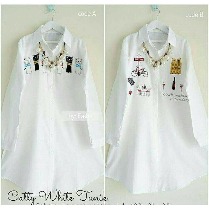 Promo Lebaran Kemeja putih / Baju busui / Atasan wanita murah : Catty White tunik