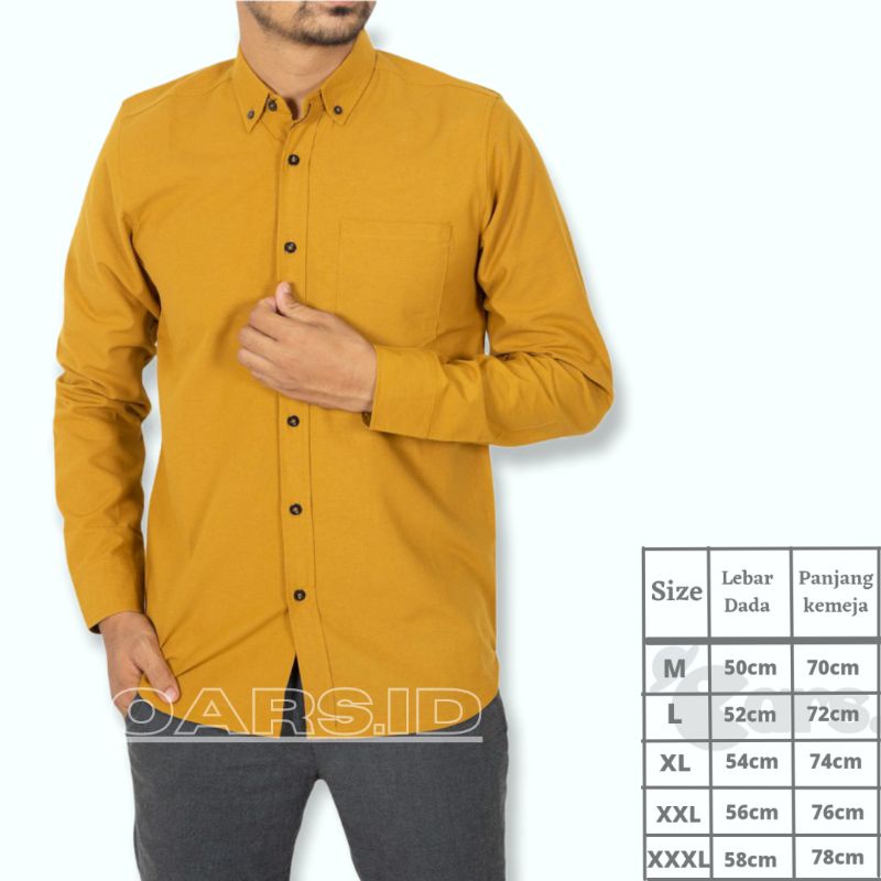 kemeja pria polos lengan panjang slimfit kuning mustard kunyit jumbo kasual merah maroon hitam tosca navy hijau army