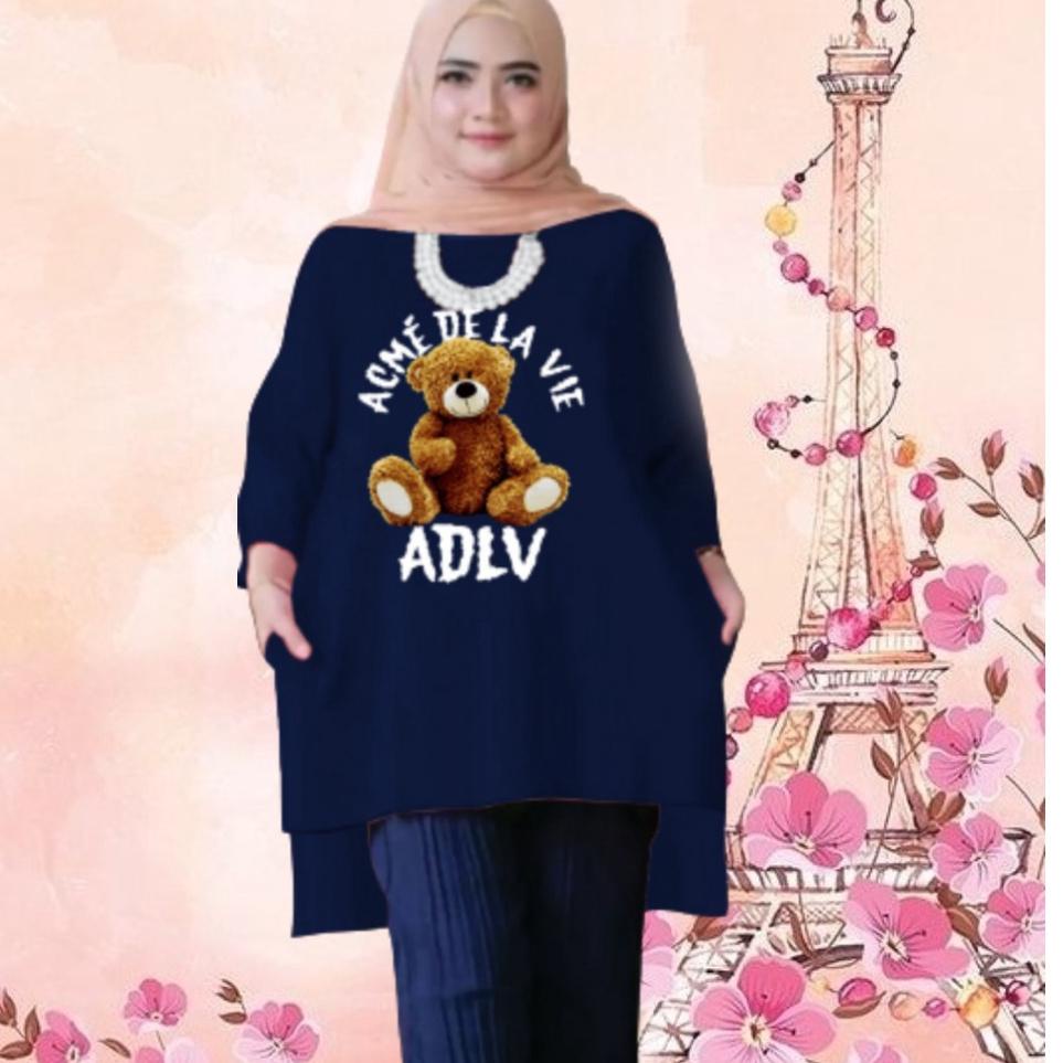 Terpercaya Jeslyn Fashion Baju Tunik Wanita Jumbo LD 130 cm Tangan 3/4 Bahan Kaos Atasan Tunik Cewek