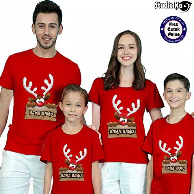 KAOS NATAL CHRISTMAS DEER NATAL FREE NAME BAJU COUPLE FAMILY BAJU ANAK - BAJU DEWASA