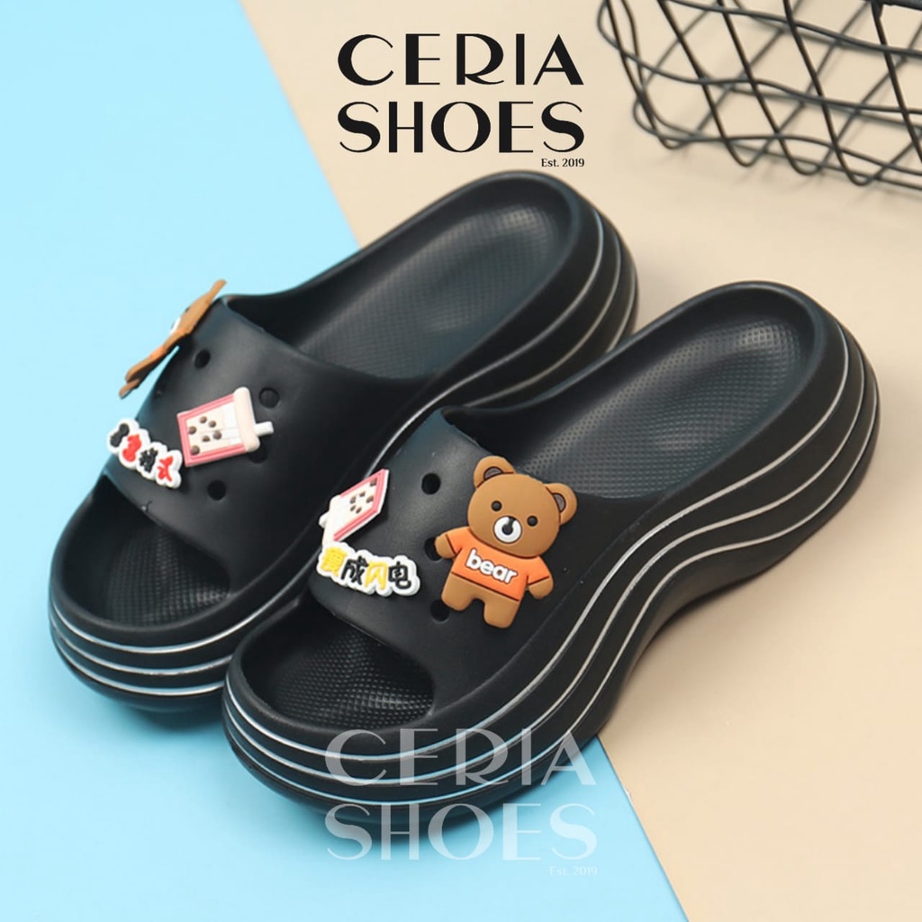 EVA Sandal Wanita Karet Spons Super Empuk Ringan Non-Slip Tebal 5 Cm Free Jibbitz Sendal Crocs Baim FUJI 85