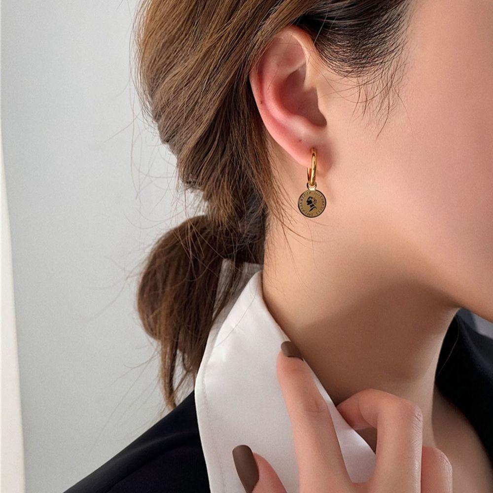 Needway Anting Bunga Gadis Manis Geometri Telinga Gesper Rose Logam Persegi Gaya Korea Earrings