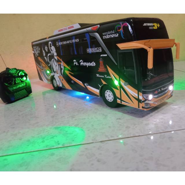 Miniatur BUS Po Haryanto Bima Kuning Full Lampu dan Remot Control SHD