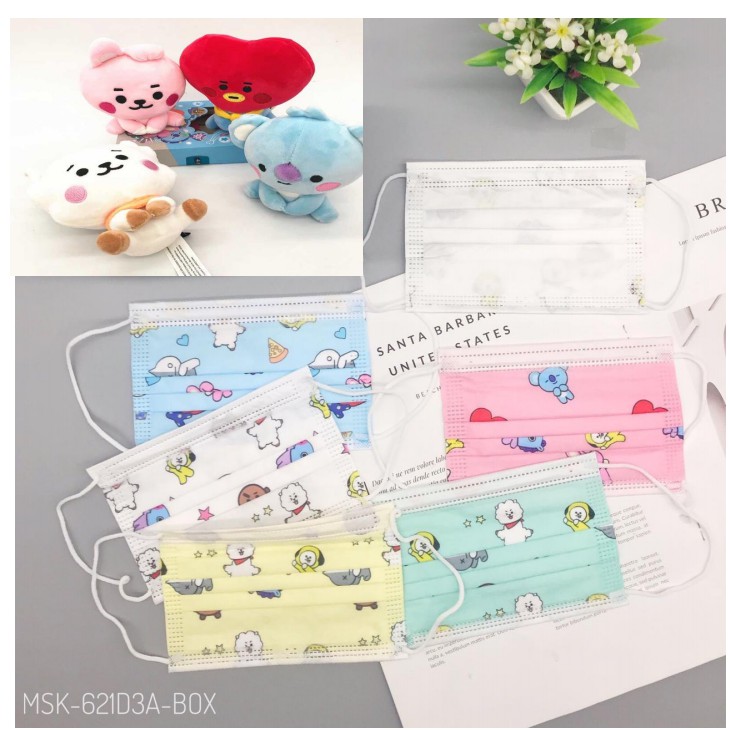 Masker mulut Tebal isi 10Pcs/Pack Motif Anak BTS BT21 IMPORT 3Ply EKONOMIS K-POP KPOP KOREA IDOL