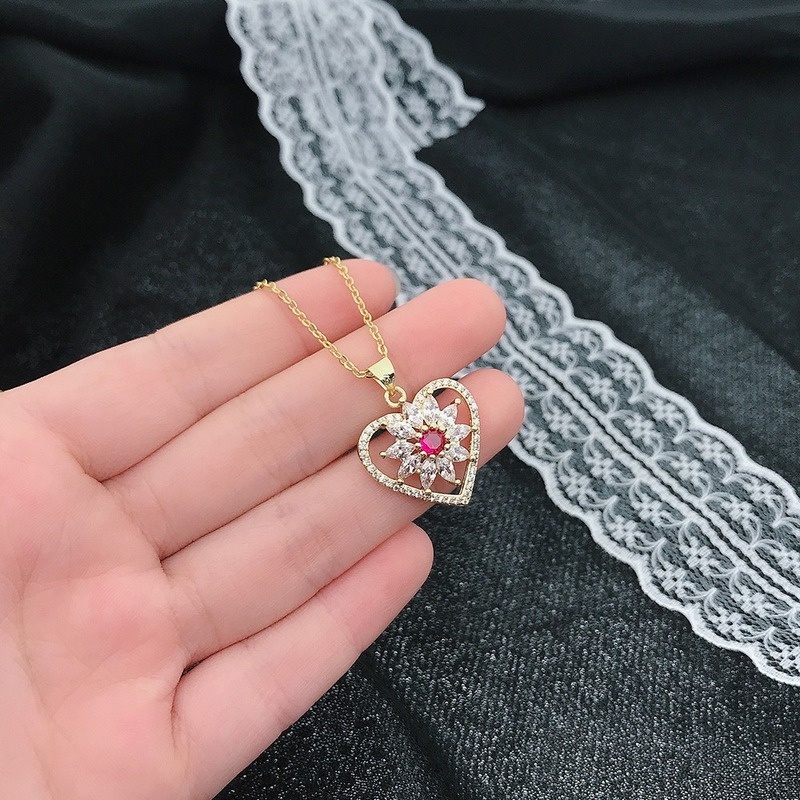 Kalung Rantai Dengan Liontin Batu Permata Bentuk Hati Untuk Wanita