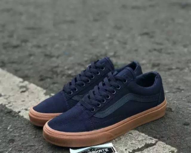 SEPATU43 VANS OLDSKOOL NAVY FULL BLACK HITAM POLOS WHITE PUTIH ERA SK8