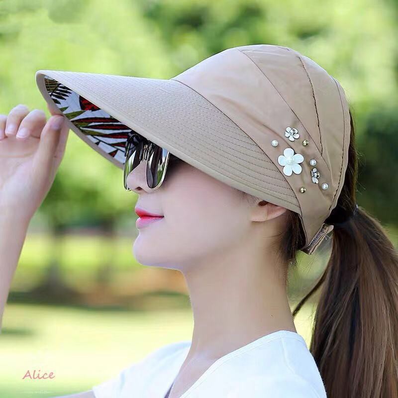 (COD)Topi Visor Lipat Wanita Casual Pelindung Sinar UV Anti UV Untuk Pantai / Outdoor/Fashion Import