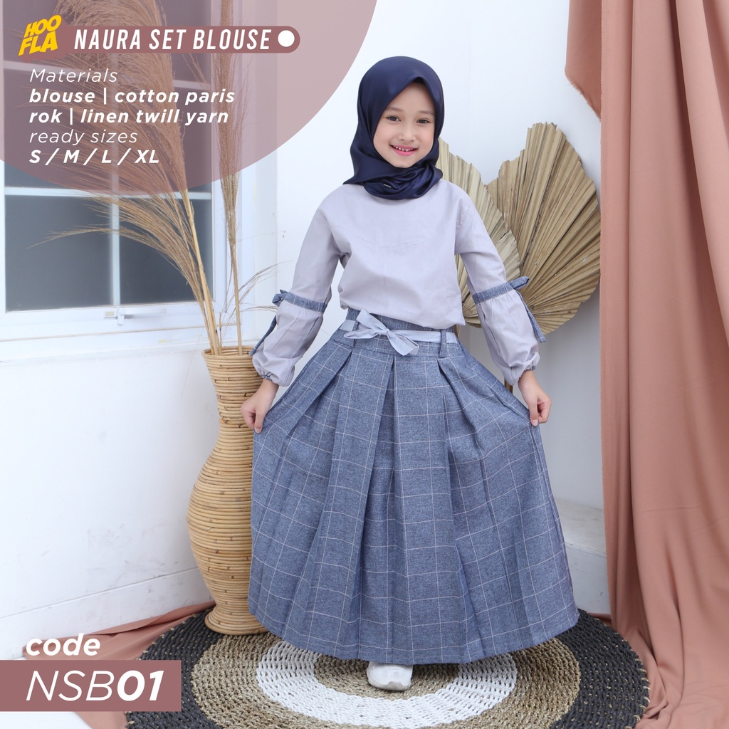 Hooflakids Baju Setelan Anak Perempuan Tanggung Blus dan Rok Naura Set Blouse Simpel dan Lucu untuk usia 3 - 12 Tahun Kualitas Premium