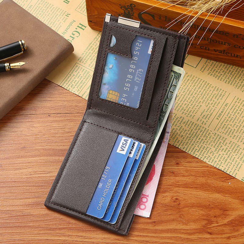 ASHIN829 Dompet Pria Trifold Kulit PU Dompet Pria D1011-1 Dompet Slot Multi-kartu Tipis Pendek Pria Yang Diimpor