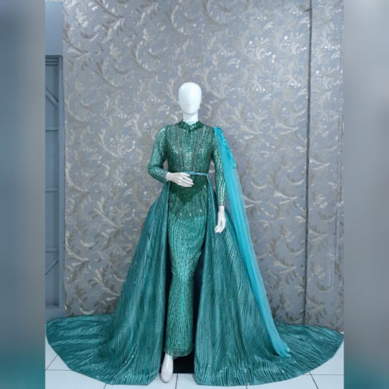 Gaun pengantin akad kebaya langsung konveksi bahan sequin