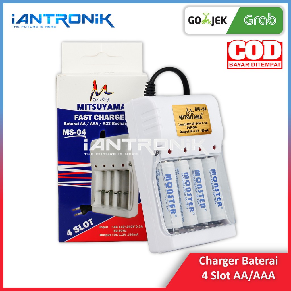 Alat Cas Baterai AA / AAA / A23 4 Slot - Battery Charger Adaptor MS04