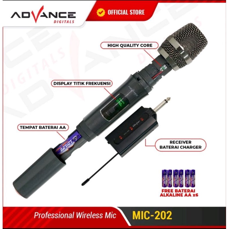 Advance MIC-202 Profesional 2 Mic Wireless Microphone Karoke Mic Duet