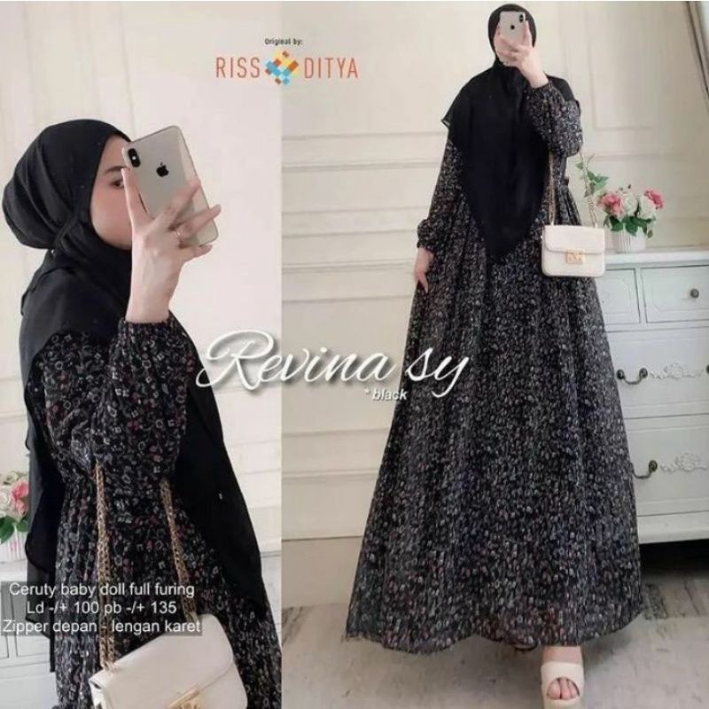 FASHION MUSLIM MASAKINI DRES REVINA CERUTY BABYDOL / FULL PURING PAKAIAN WANITA TERBARU BAJU LEBARAN DRES KONDANGAN PAKAIAN IMPORT BUSANA MUSLIM TERBARU BUSANA WANITA BAJU WANITA MUSLIM FASHION TERKINI OUFIT MUSLIM OUFIT WANITA MASAKINI BAJU MUSLIM WANITA