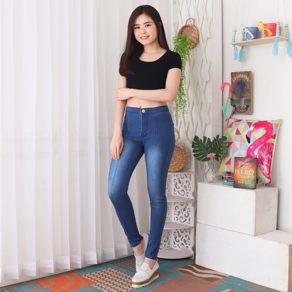 7C-G CELANA JEANS PREMIUM HIGHWAIST TULANG BIRU JEANS /PINGGANG TINGGI JEANS /STREACH /27 - 34