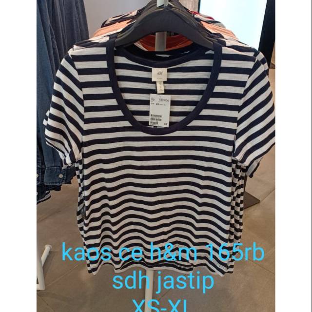 H&M WOMEN NEW KAOS LENGAN PENDEK WANITA MOTIF GARIS