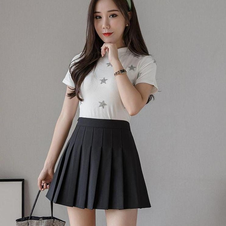 WINGALERY Rok Pendek Wanita Mini Skirt Korea Tennis Skirt With Inner 4051