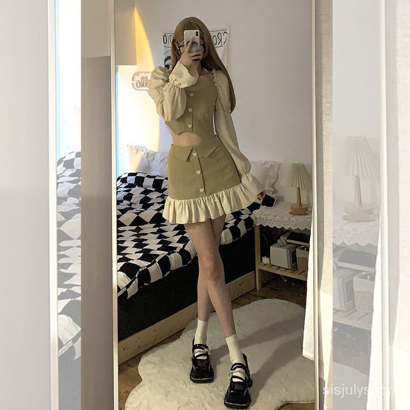 #Sisjuly# Atasan Halter Baru Wanita/rok Tidak Beraturan Dengan Rok Split Pinggang Dan Kancing Hati