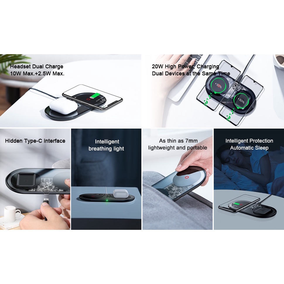 Pengisi Daya Nirkabel 2 in 1 20W Handphone dan Pods Wireless Charger Turbo Edition TZWXJK-B