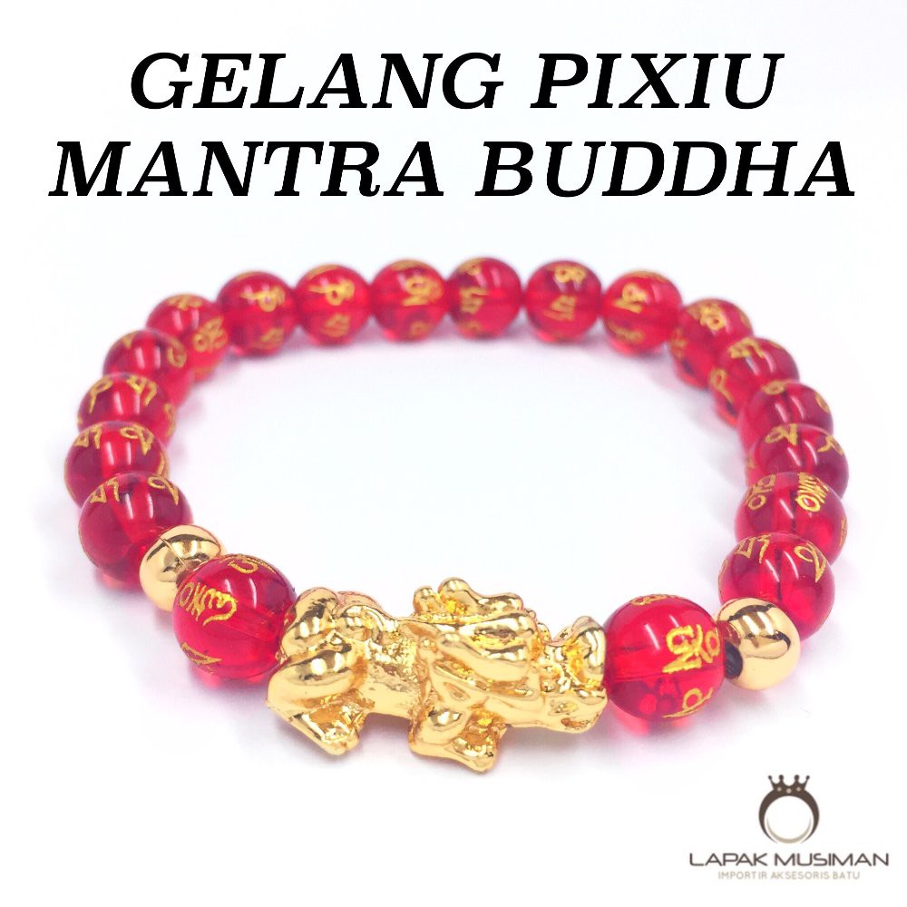 [Bayar di Tempat] GELANG BATU ALAM GIOK MERAH MANTRA BUDDHA KOMBINASI PIXIU