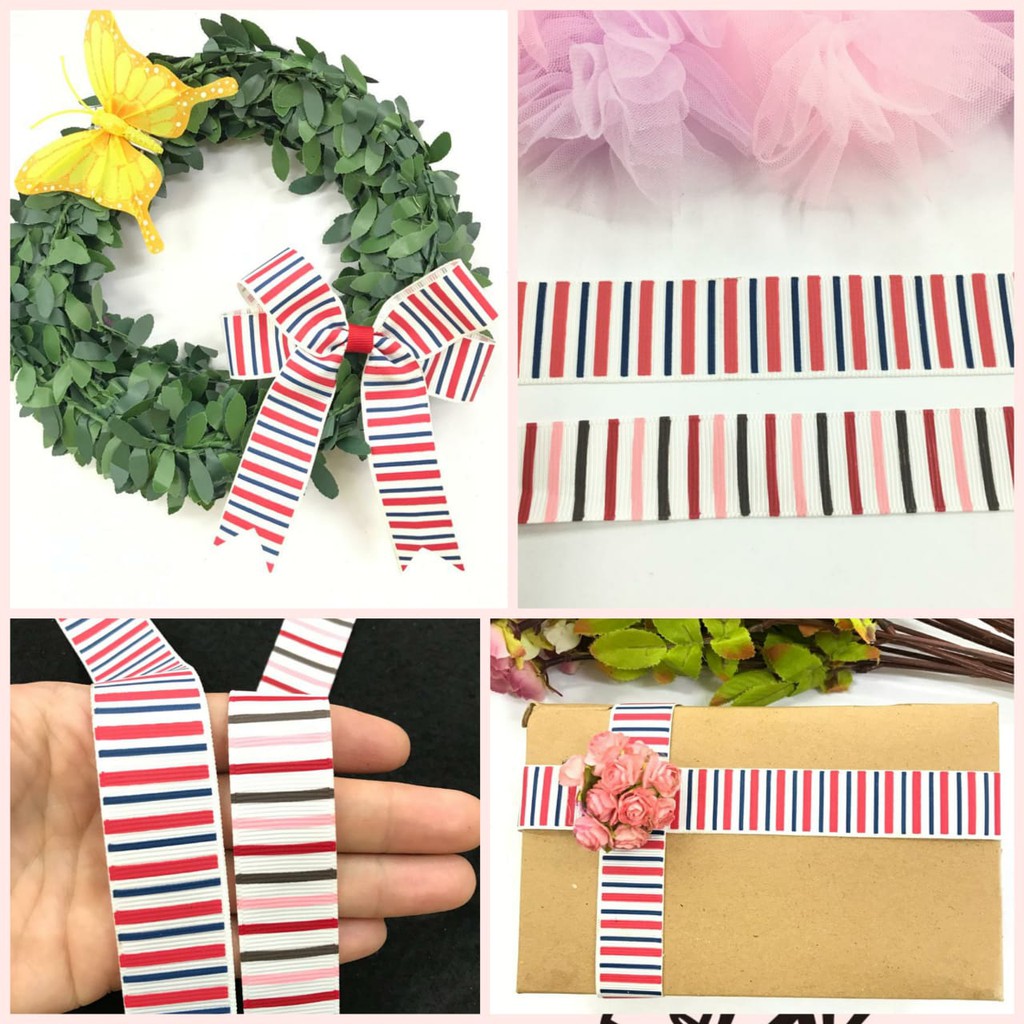 1 YARD - PITA KADO | PITA HAMPERS | PITA GROSGRAIN MOTIF GARIS | MOTIF SALUR  2.2 CM &amp; 2.5 CM