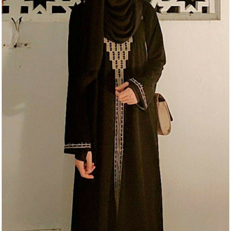 Abaya Bordir Piramid Turkey Gamis Hitam Saudi S,M,L,XL