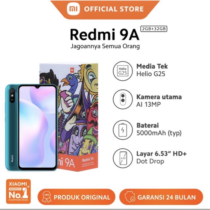 xiaomi redmi 9a 232g 332g smartphone hp ai face unlock garansi resmi