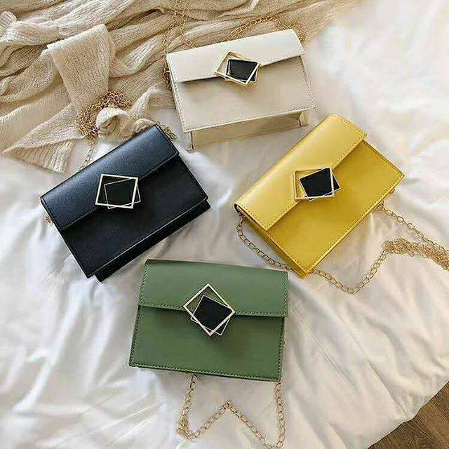 tas terbaru selempang wanita slingbag cewek kulit sentetis tali rantai import murah