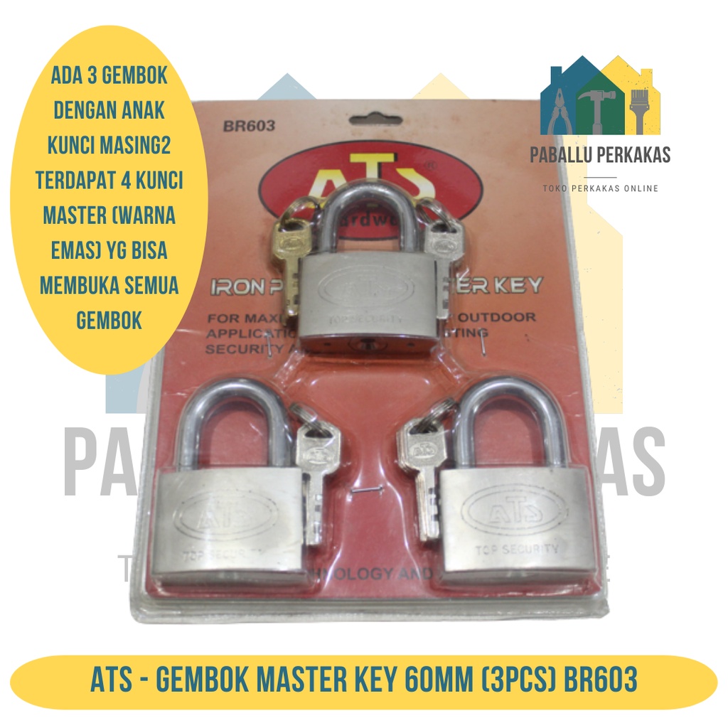 ATS Gembok Slot Master Key ATS 60mm / ATS gembok master key 60mm isi 3pcs 4pcs 5pcs / Gembok Pagar M