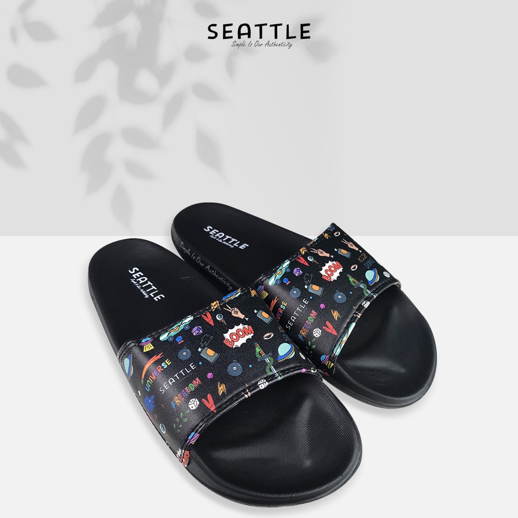 Seattle - Slippers Basic Red Black / Sandal Slop / Sandal Slide / Sandal Slip On Unisex-Scribbles Black